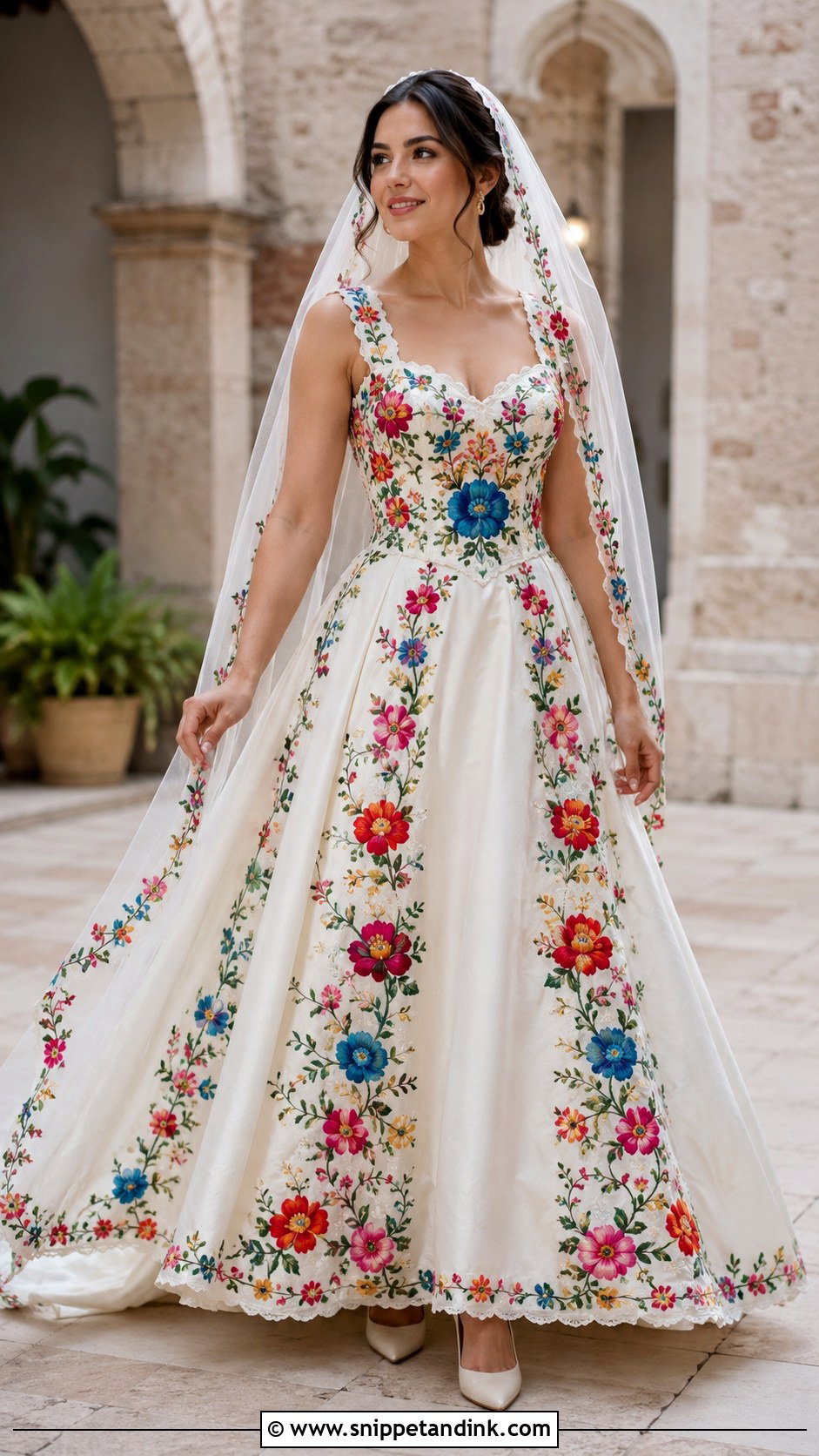 Colorful Floral Mexican Wedding Dress - Snippet and Ink - 20 Mexican Style Spanish Wedding Dress Ideas