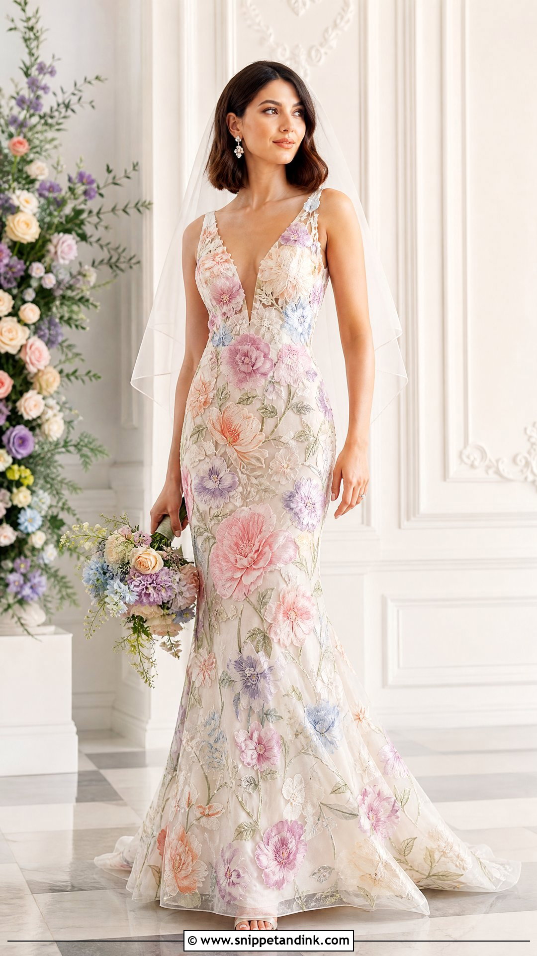 Colorful Floral Tulle Bridal Dress - Snippet and Ink - 25 Floral Bridal Dress Ideas