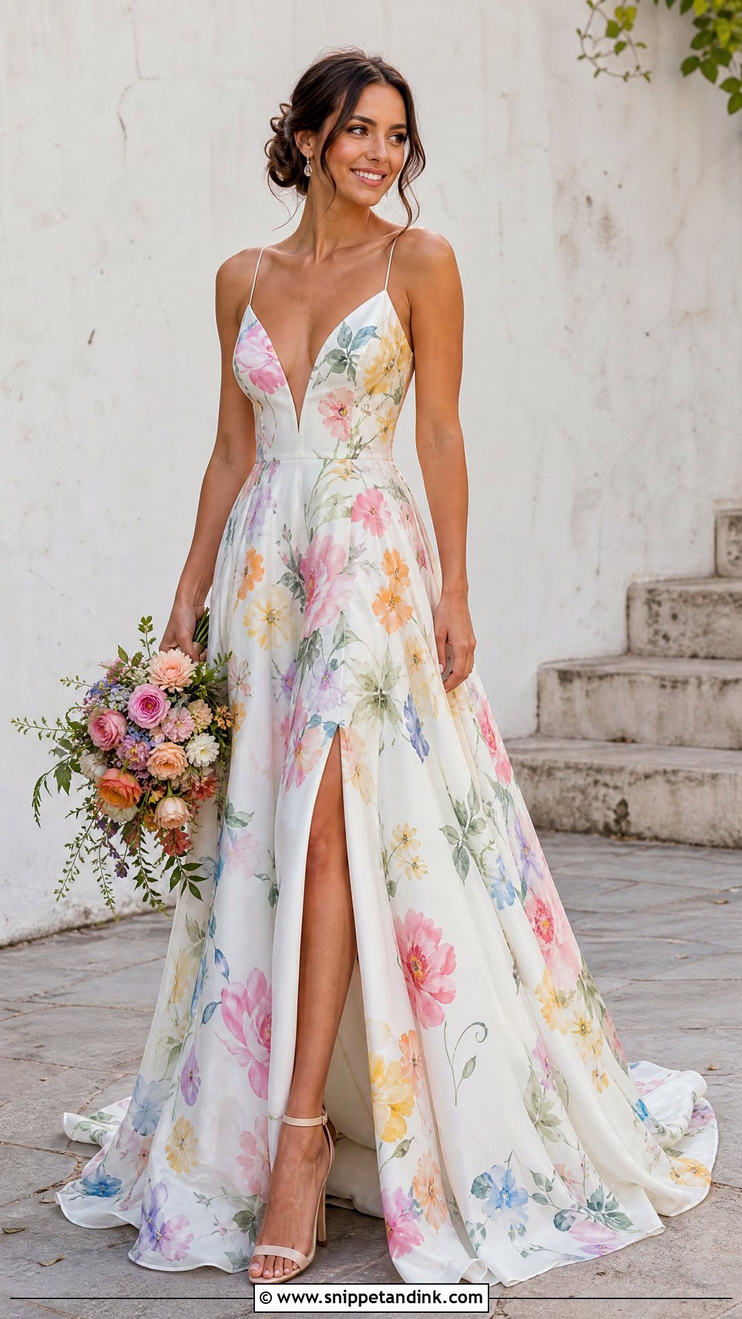 Colorful Floral Wedding Dress With Simple Accessories - Snippet and Ink - 25 Floral Wedding Dress Ideas