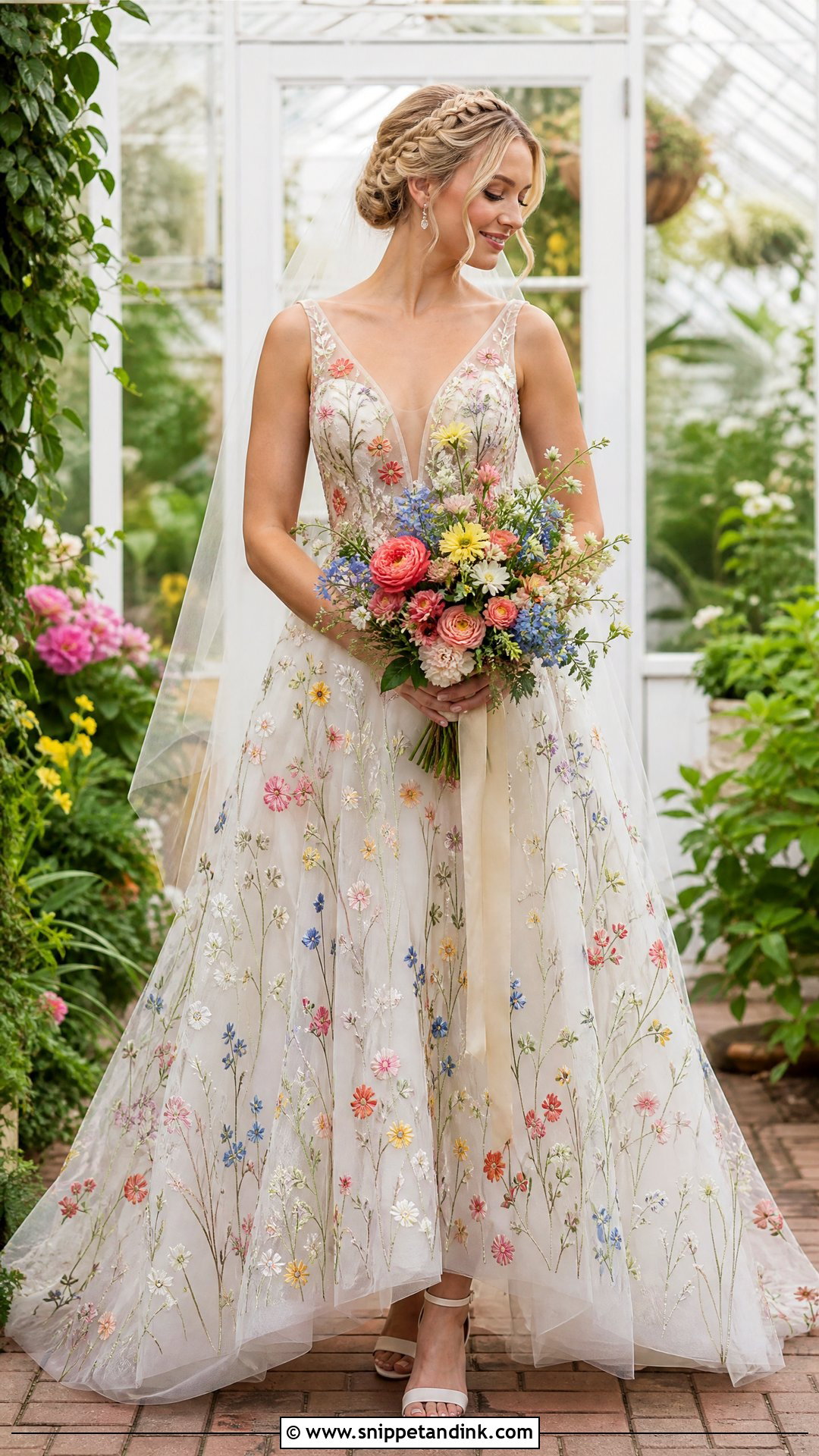 Colorful Flower Embroidered Wedding Dress - Snippet and Ink - 20 Wedding Dress with Flower Embroidery Ideas