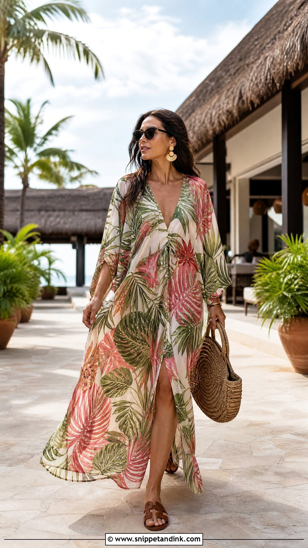 Colorful Kaftan And Leather Sandals Honeymoon Outfit - Snippet and Ink - 20 Honeymoon Outfits Tropical