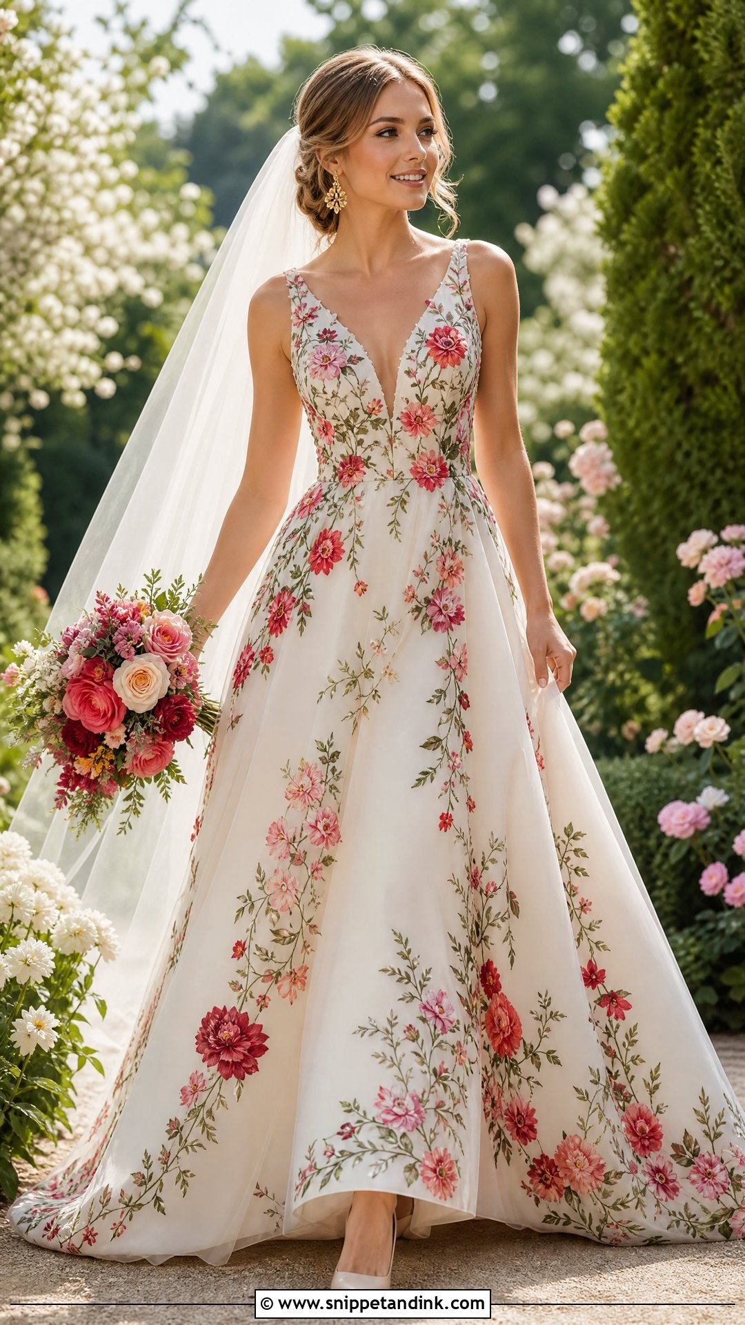 Colorful Rose Embroidered Wedding Dress - Snippet and Ink - 20 Wedding Dress with Roses Ideas