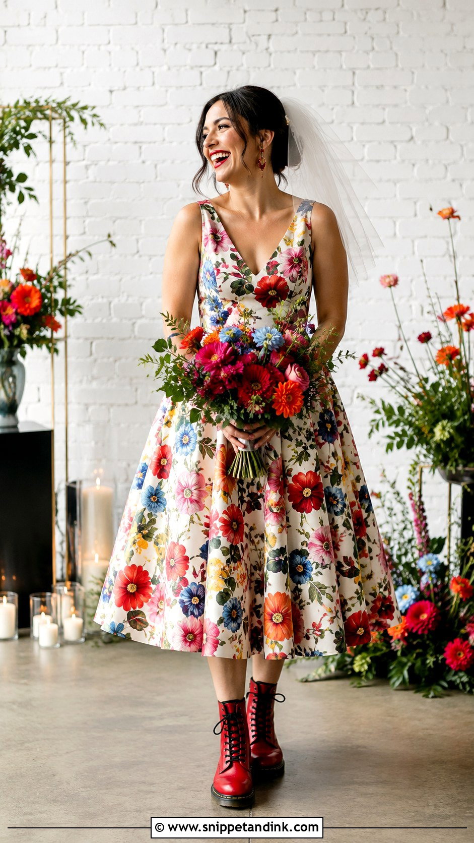 Colorful Wedding Dress With Red Doc Martens - Snippet and Ink - 20 Doc Martens Wedding Ideas