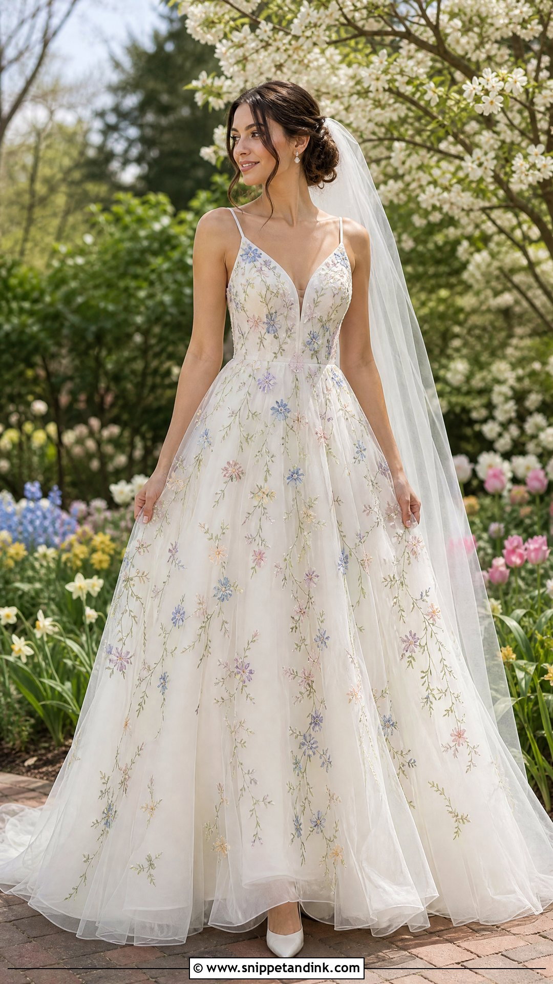 Colorful Wildflower Embroidered Wedding Dress - Snippet and Ink - 20 Wedding Dress Floral Embroidery Ideas