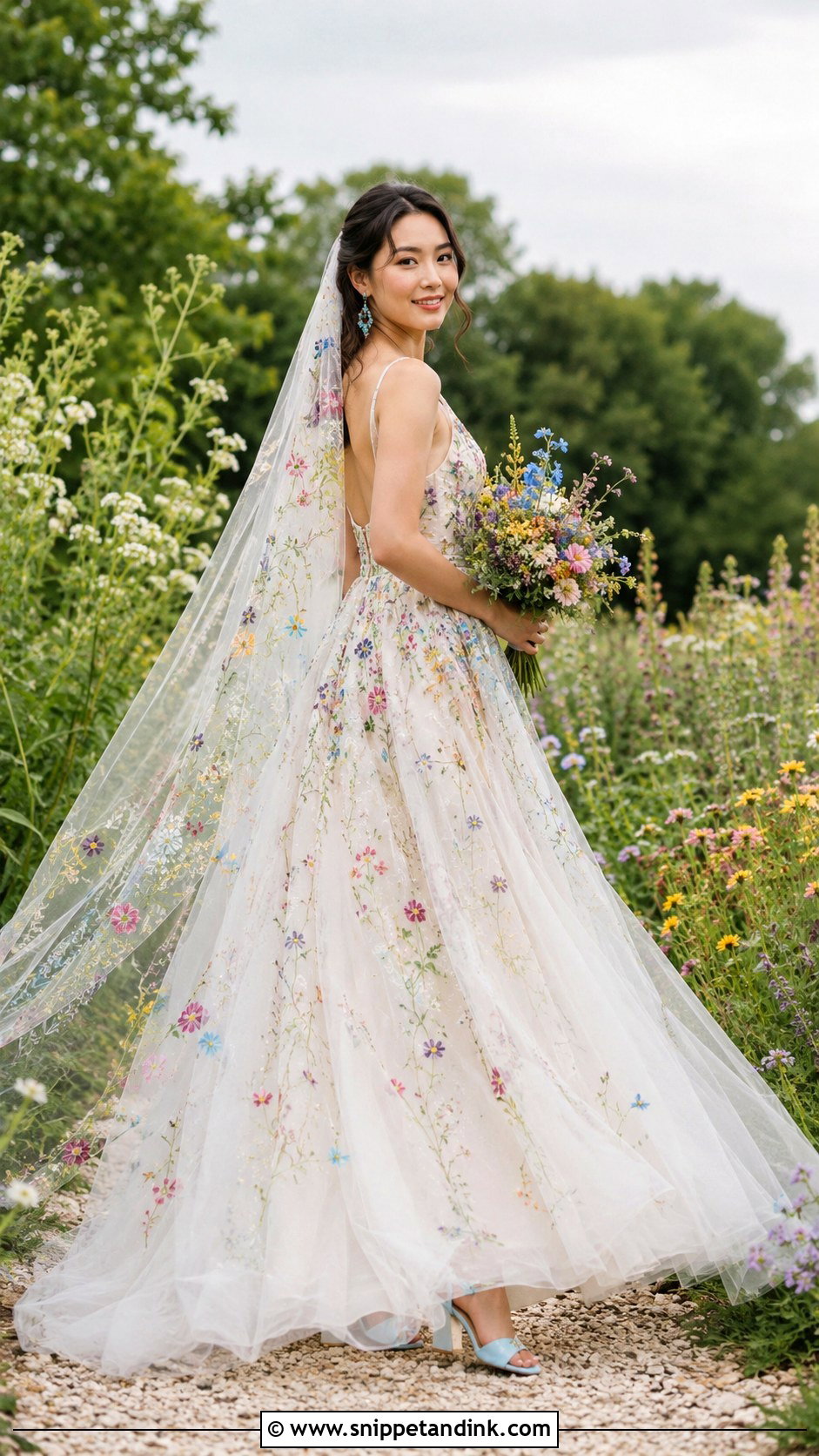 Colorful Wildflower Embroidered Wedding Dress - Snippet and Ink - 20 Botanical Wedding Dress Ideas