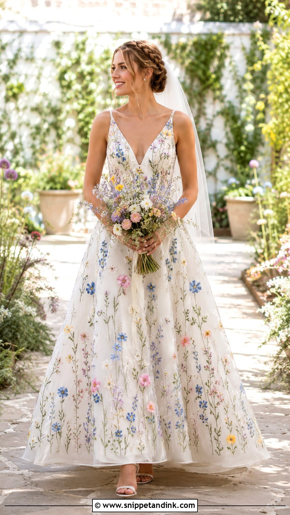Colorful Wildflower Embroidered Wedding Gown - Snippet and Ink - 20 Embroidered Wedding Gown Ideas