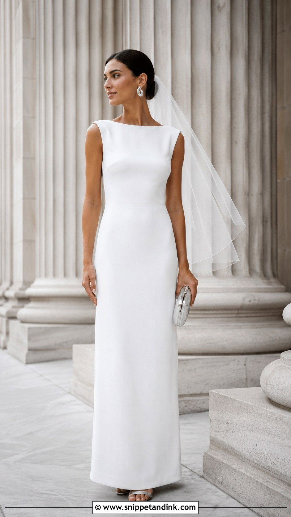 Column City Wedding Dress With Metallic Sandals - Snippet and Ink - 20 City Wedding Dress Ideas