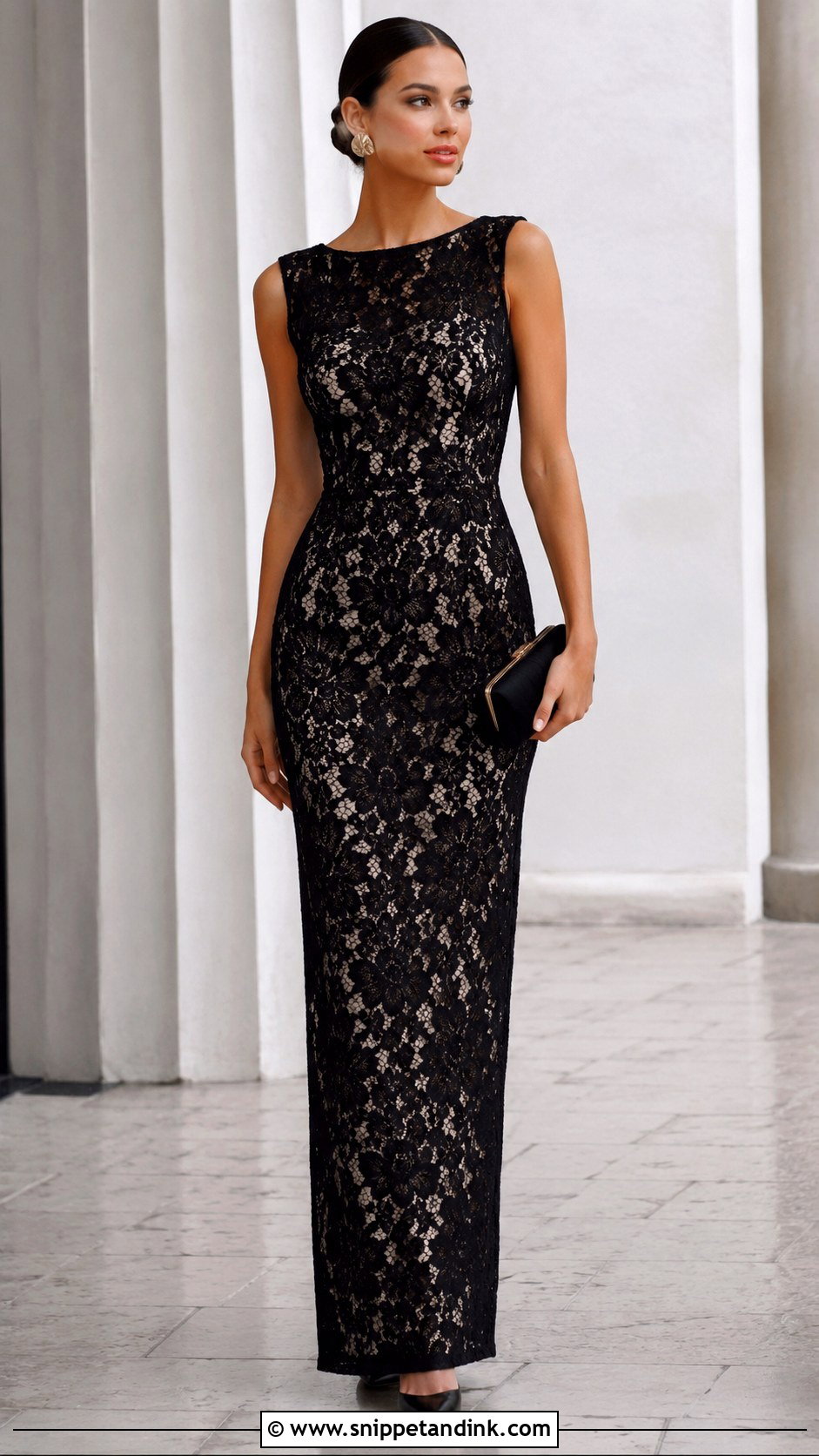 Column Fitted Lace Gown - Snippet and Ink - 20 Fitted Lace Gown Styles