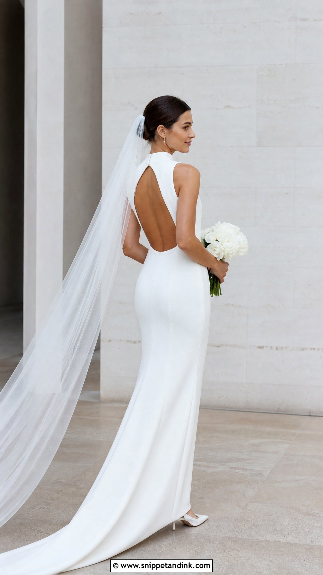 Column High Neck Wedding Dress - Snippet and Ink - 20 Petite Bride Wedding Dress Ideas