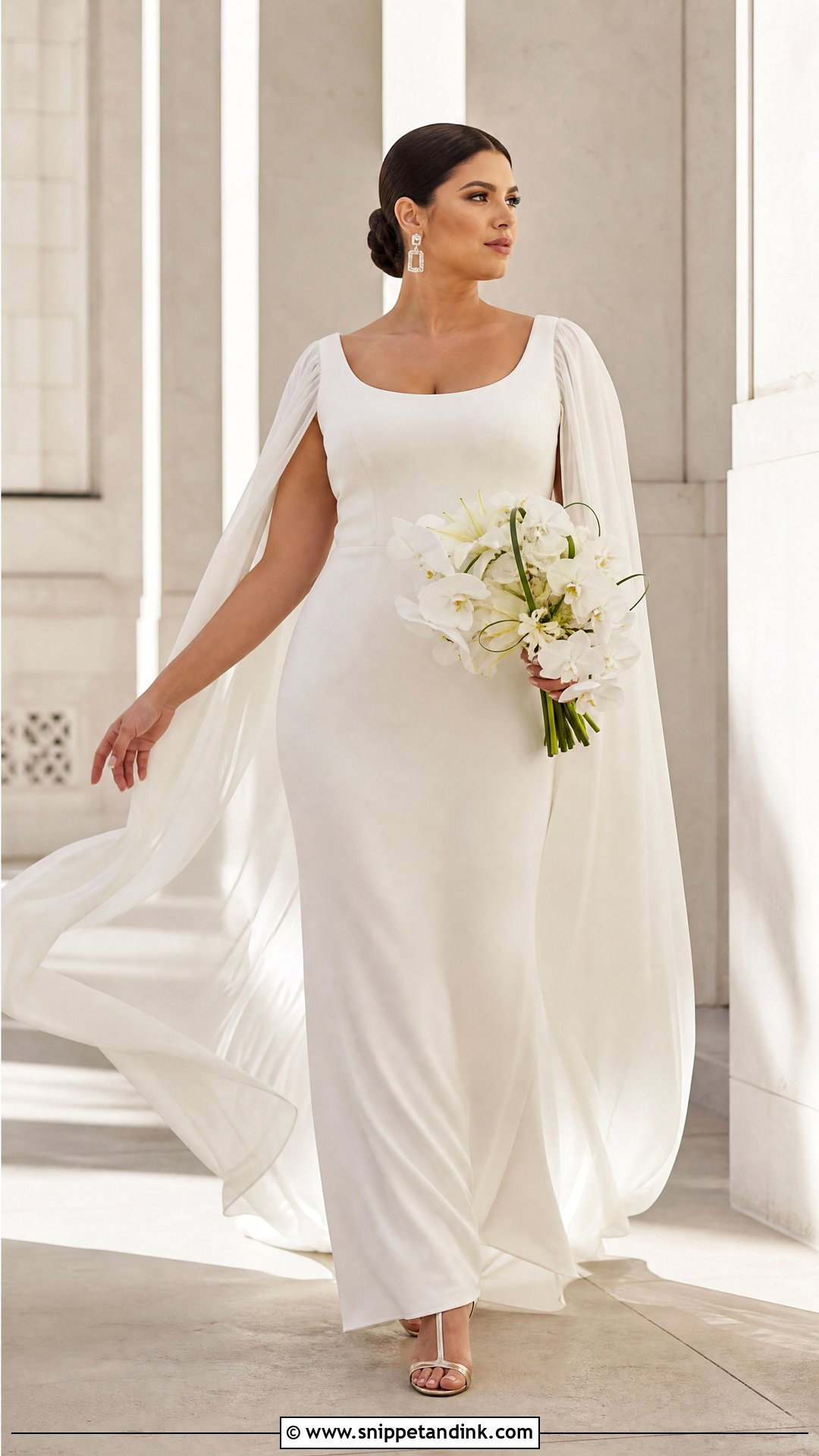 Column Wedding Dress With Cape Sleeves - Snippet and Ink - 20 Wedding Dress for Big Arms Ideas