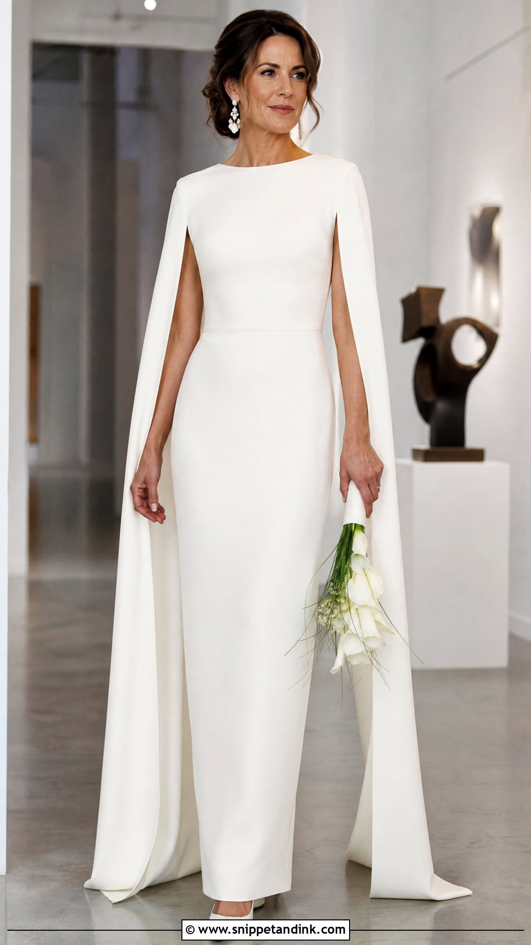 Column Wedding Dress With Cape - Snippet and Ink - 20 Wedding Dress Over 40 Ideas