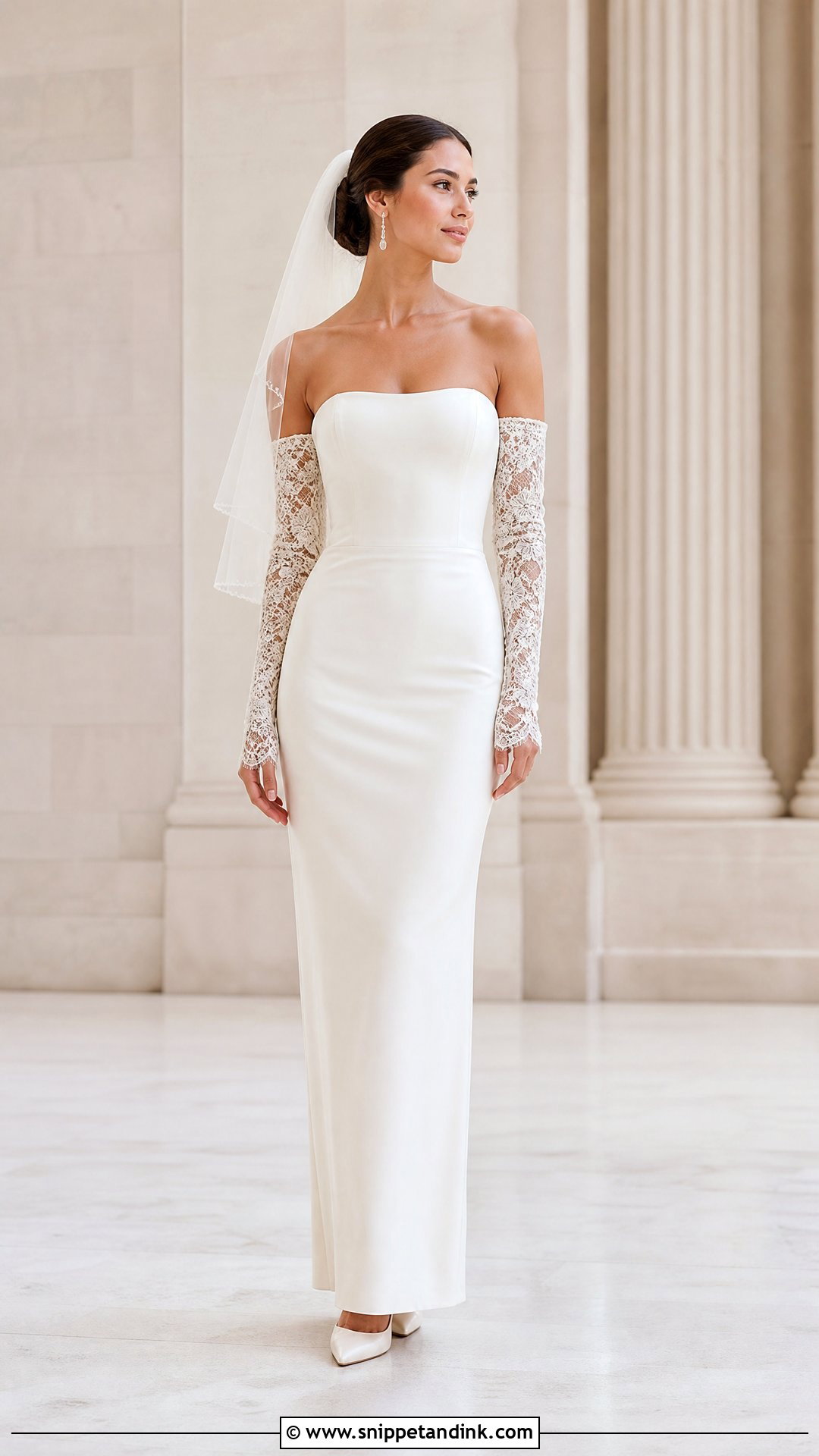 Column Wedding Dress With Detachable Sleeves - Snippet and Ink - 20 Wedding Dress Combination Ideas