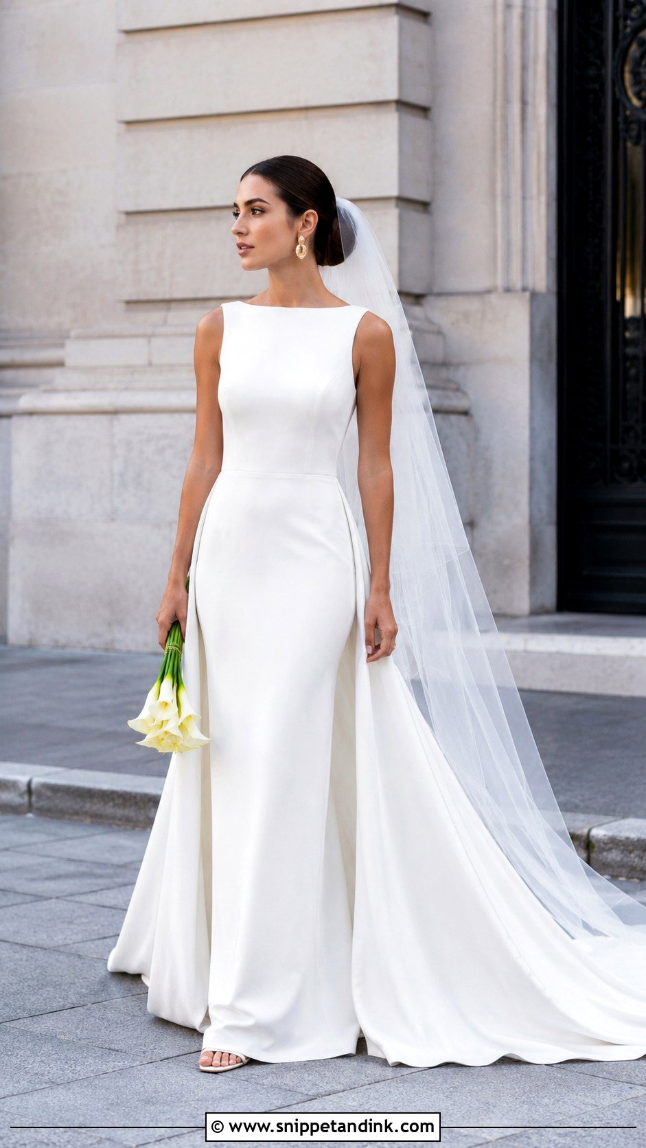 Column Wedding Dress With Detachable Train - Snippet and Ink - 25 Two in One Wedding Dress Ideas
