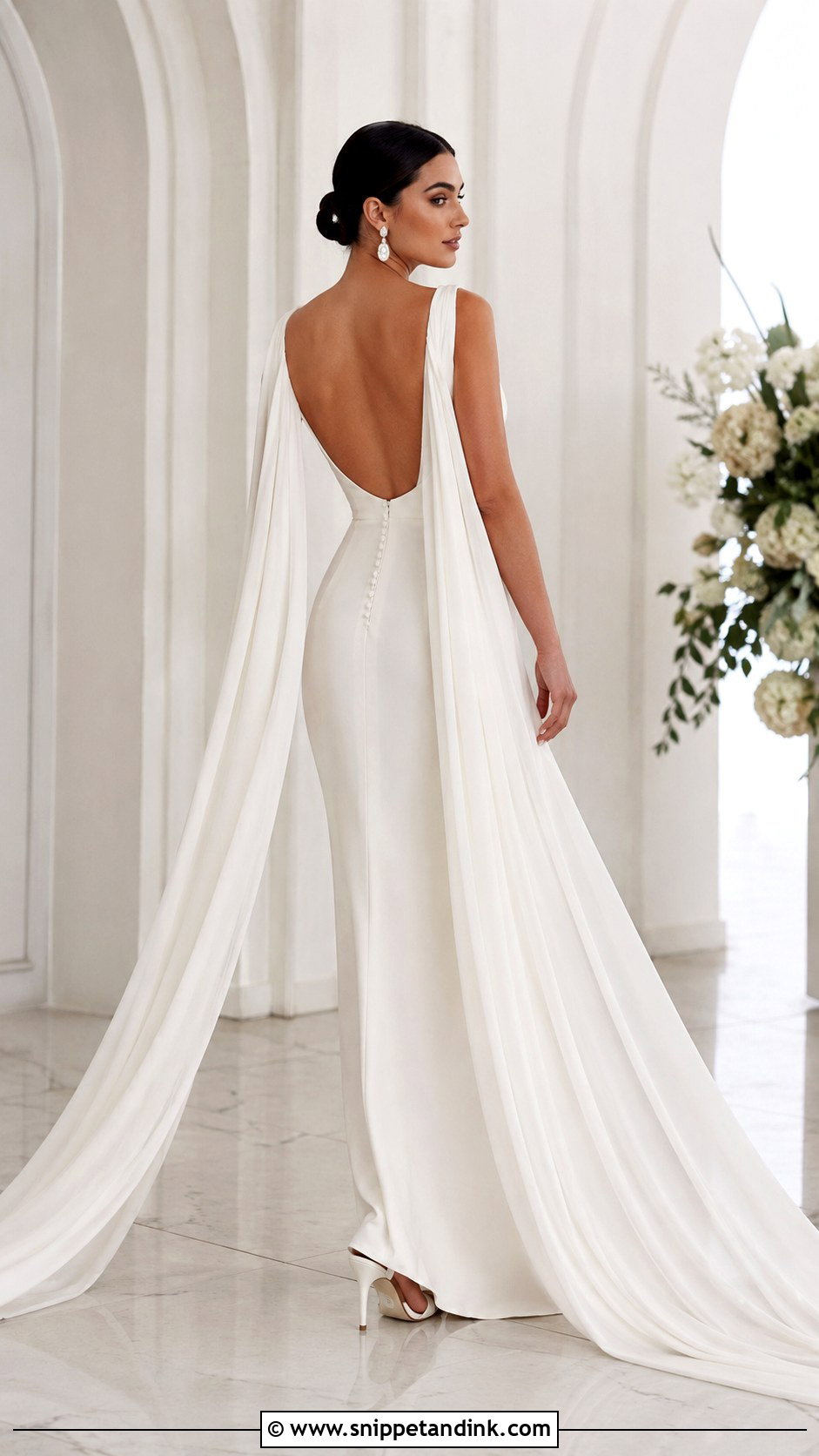 Column Wedding Dress With Detachable Watteau Train - Snippet and Ink - 25 2 in 1 Convertible Wedding Dresses