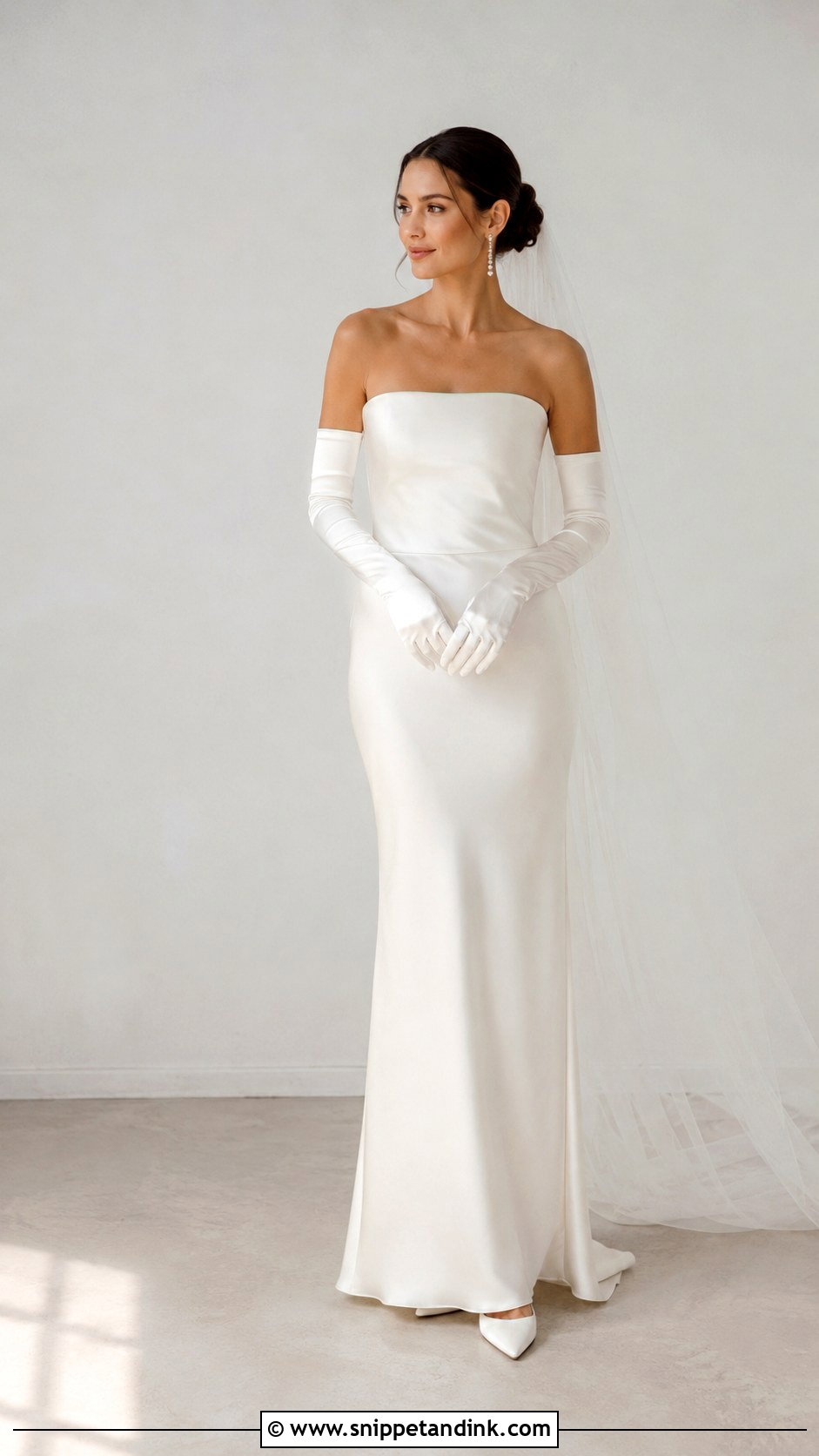 Column Wedding Dress With Gloves - Snippet and Ink - 25 Wedding Dresses with Gloves