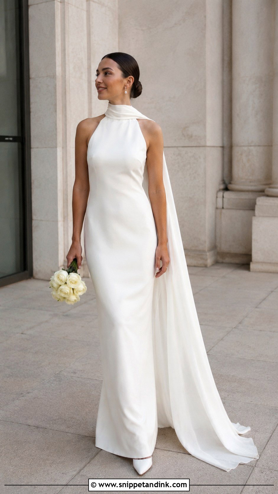 Column Wedding Dress With Long Scarf - Snippet and Ink - 20 Wedding Dresses with Scarf