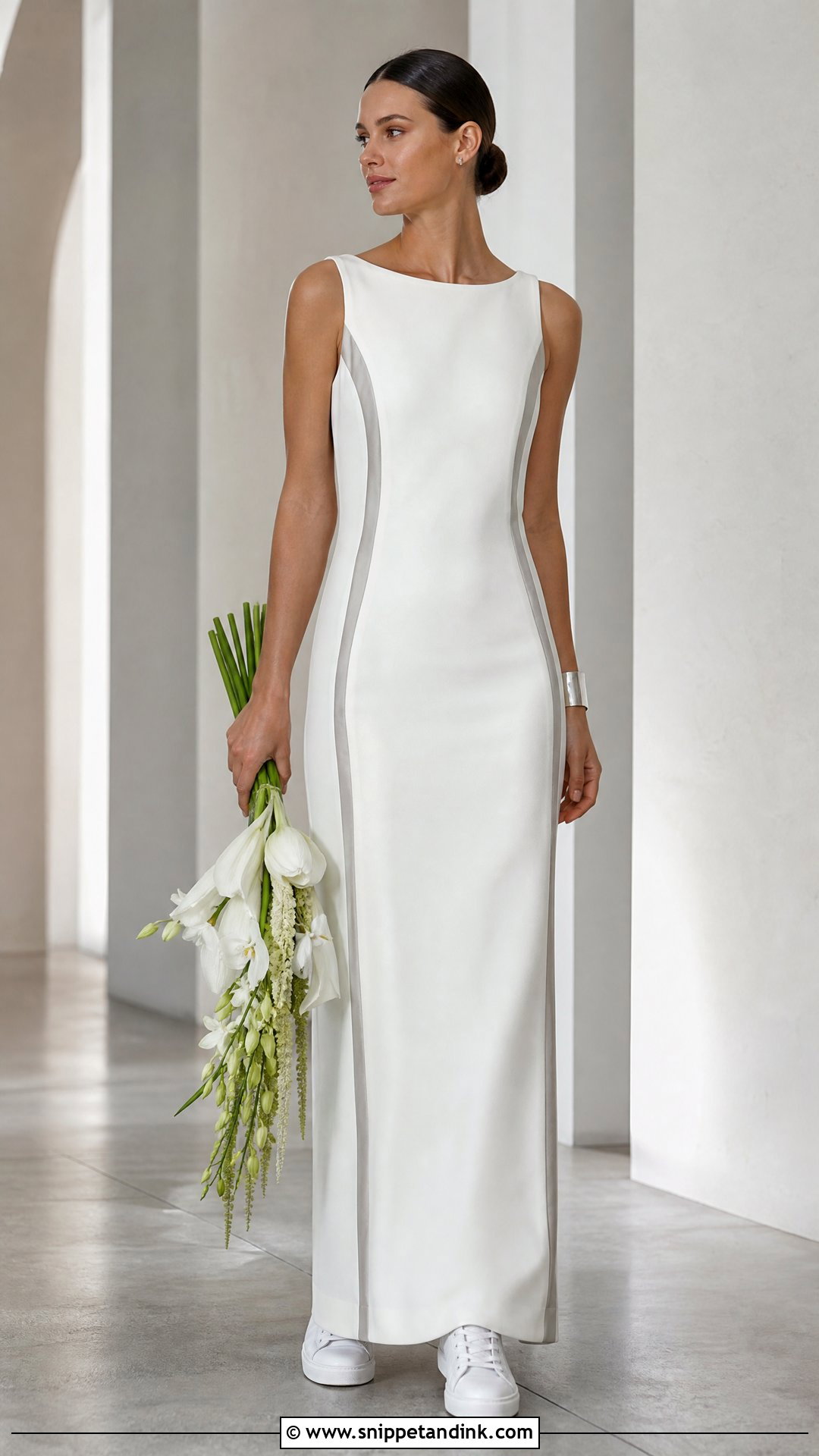 Column Wedding Dress With Side Stripes - Snippet and Ink - 20 Sport Wedding Dress Ideas