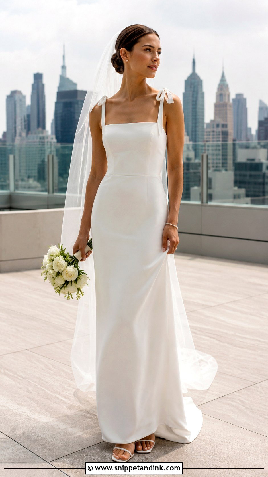 Column Wedding Dress with Shoulder Bows - Snippet and Ink - 20 Wedding Dresses with Bow