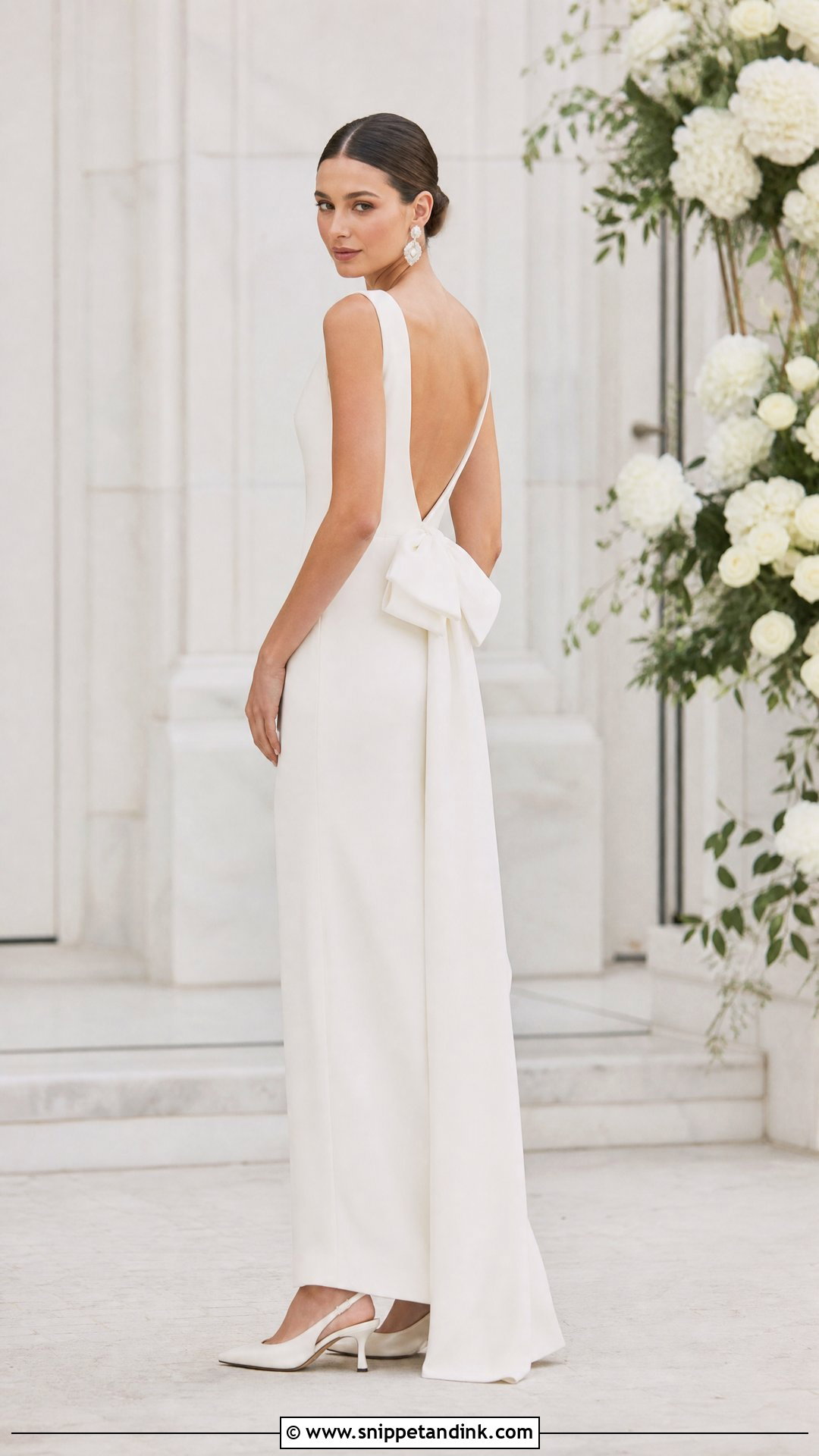 Column Wedding Dress with a Small Back Bow - Snippet and Ink - 20 Wedding Dress with a Bow Ideas