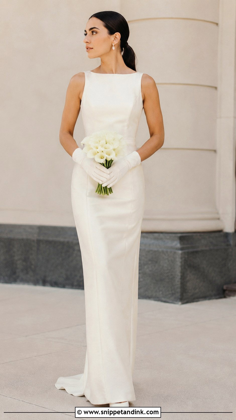 Column Wedding Gown With Wrist Gloves - Snippet and Ink - 25 Wedding Gown with Gloves Ideas