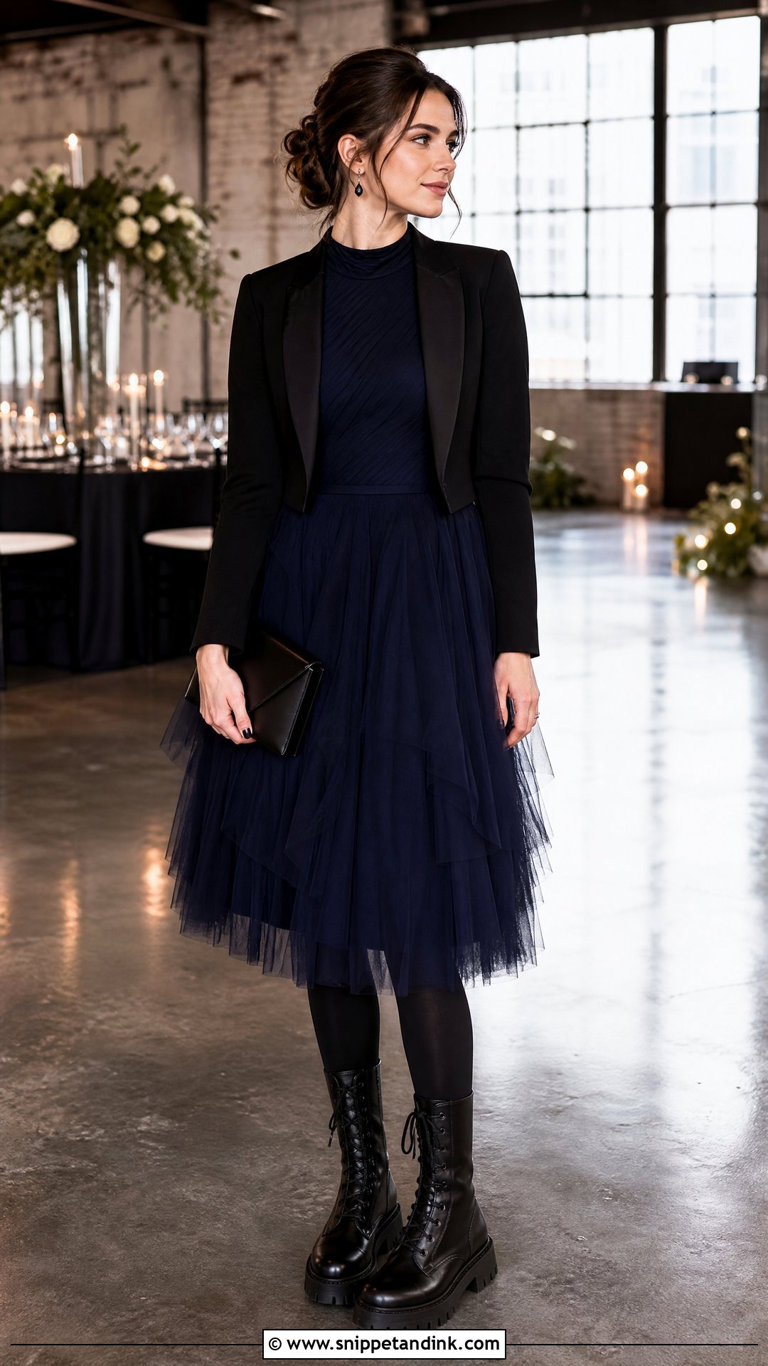 Combat Boots With Tulle Midi Dress - Snippet and Ink - 20 Winter Wedding Boots Ideas