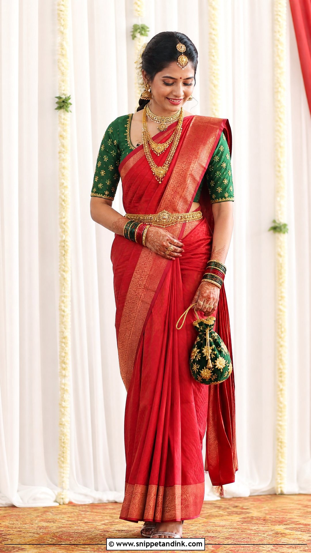 Contrast Bridal Aari Work Blouse With Silk Saree - Snippet and Ink - 20 Simple Bridal Aari Work Blouse Design Ideas