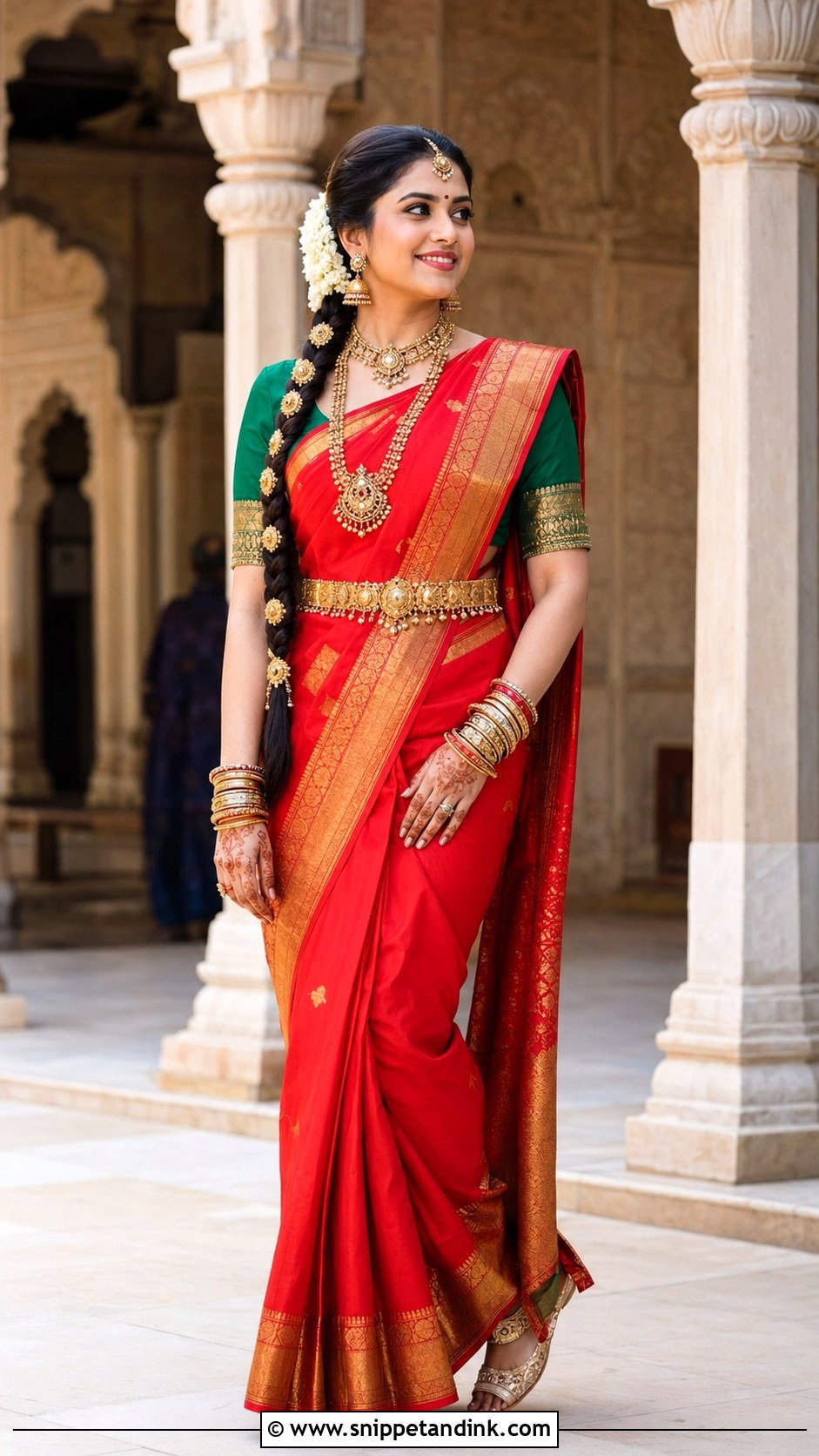 Contrast Bridal Blouse With Kanjeevaram Saree - Snippet and Ink - 20 Bridal Simple Blouse Designs