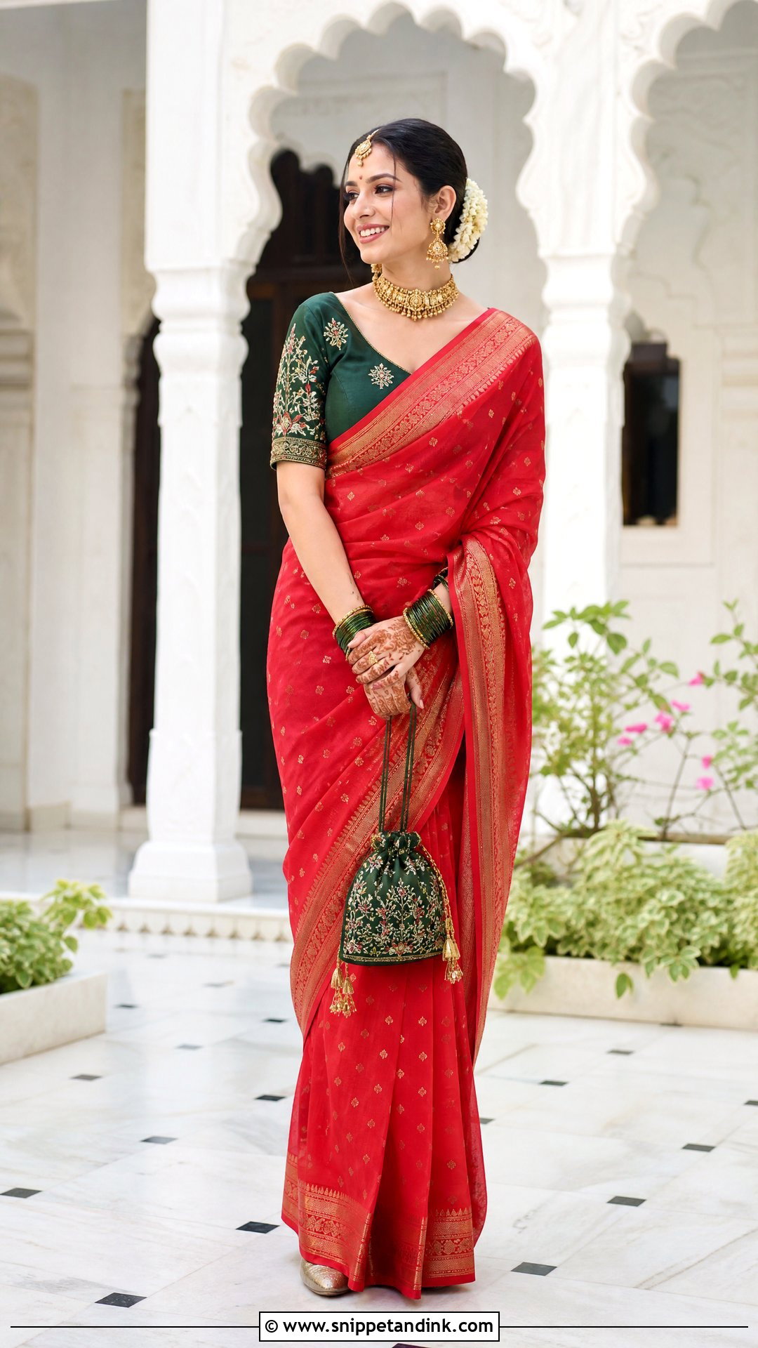 Contrast Color Bridal Blouse - Snippet and Ink - 20 Bridal Wedding Blouse Design Ideas