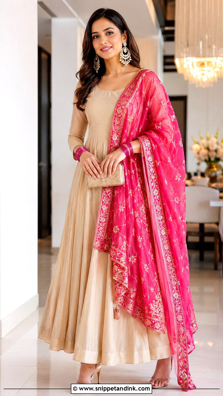 Contrast Dupatta Anarkali Gown - Snippet and Ink - 25 Anarkali Gown with Dupatta Ideas