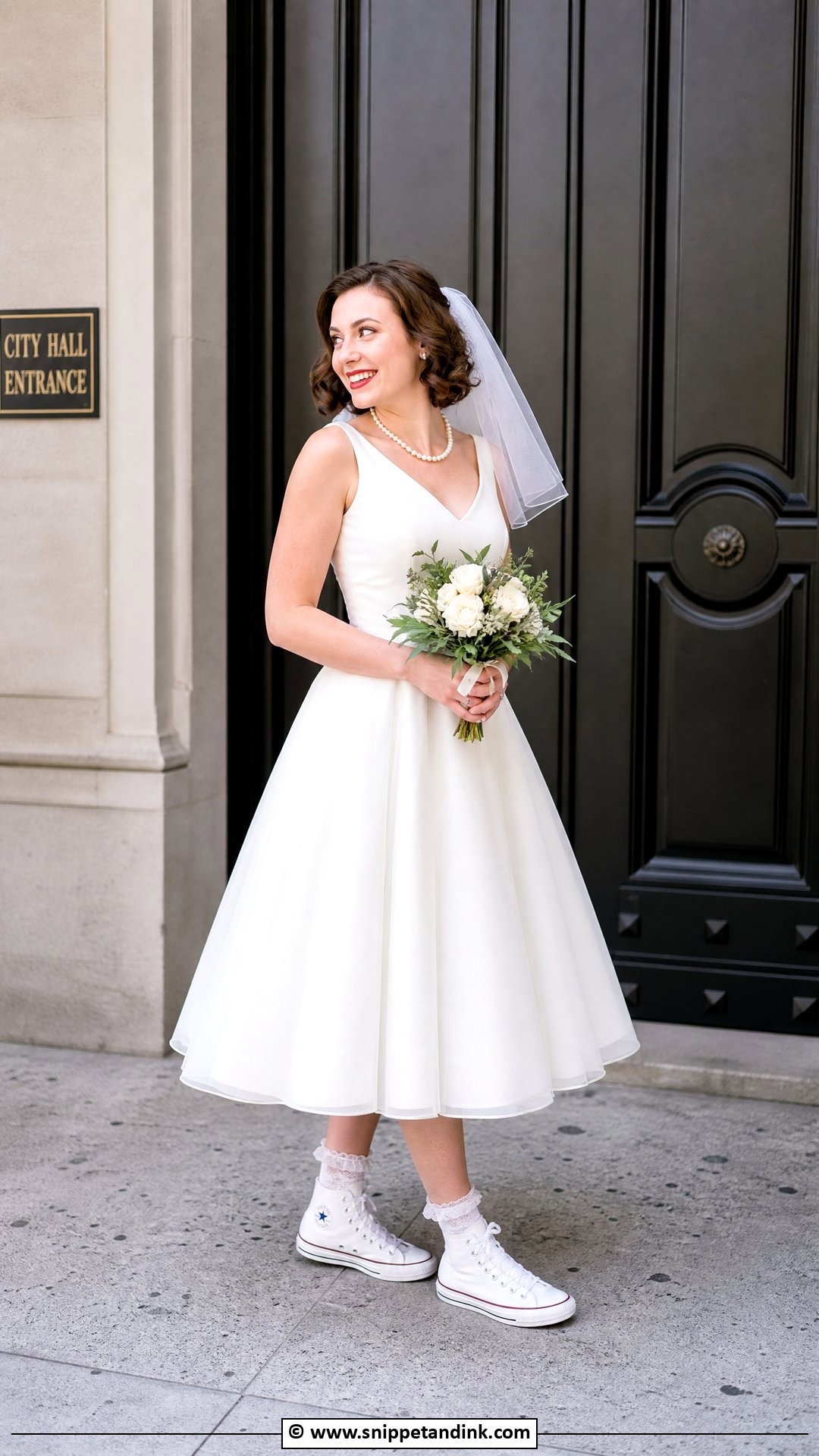 Converse Wedding Sneakers With Tea Length Dress - Snippet and Ink - 30 Wedding Sneakers Ideas