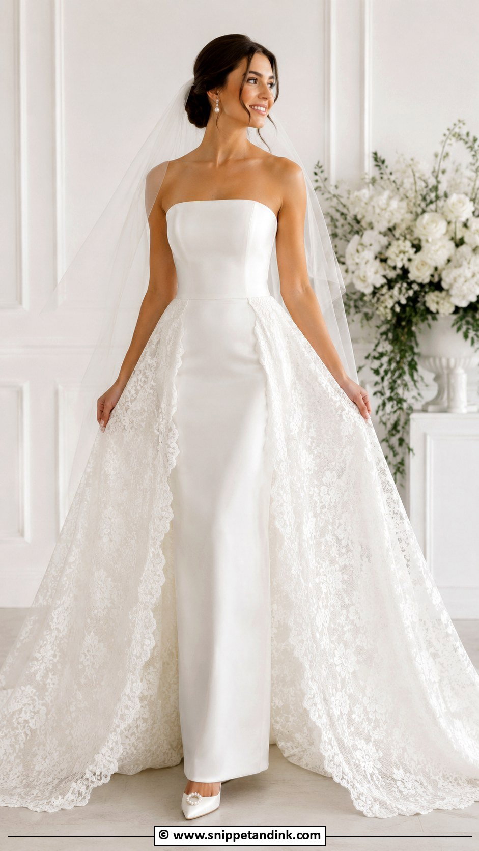 Convertible Wedding Dress With Detachable Lace Overskirt - Snippet and Ink - 25 Convertible Wedding Dress Ideas