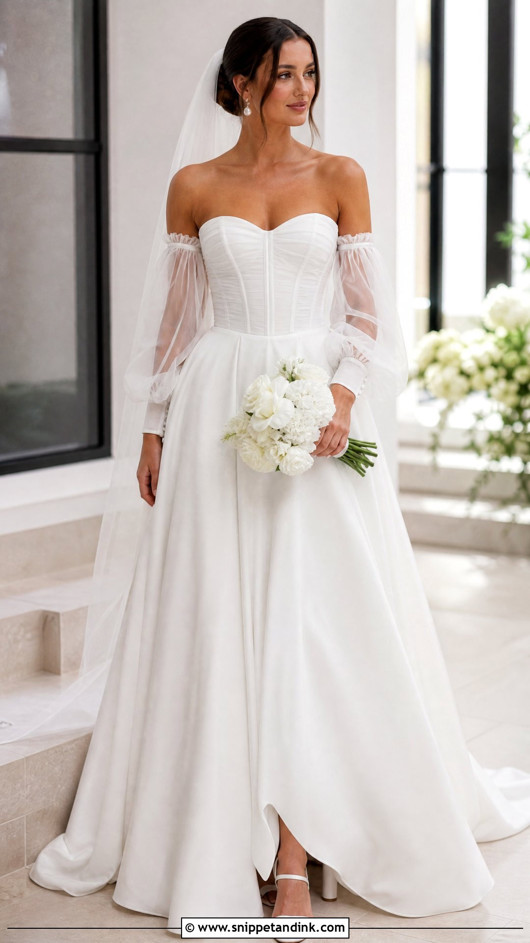 Convertible Wedding Dress With Detachable Puff Sleeves - Snippet and Ink - 20 Wedding Dresses Flowy Sleeves