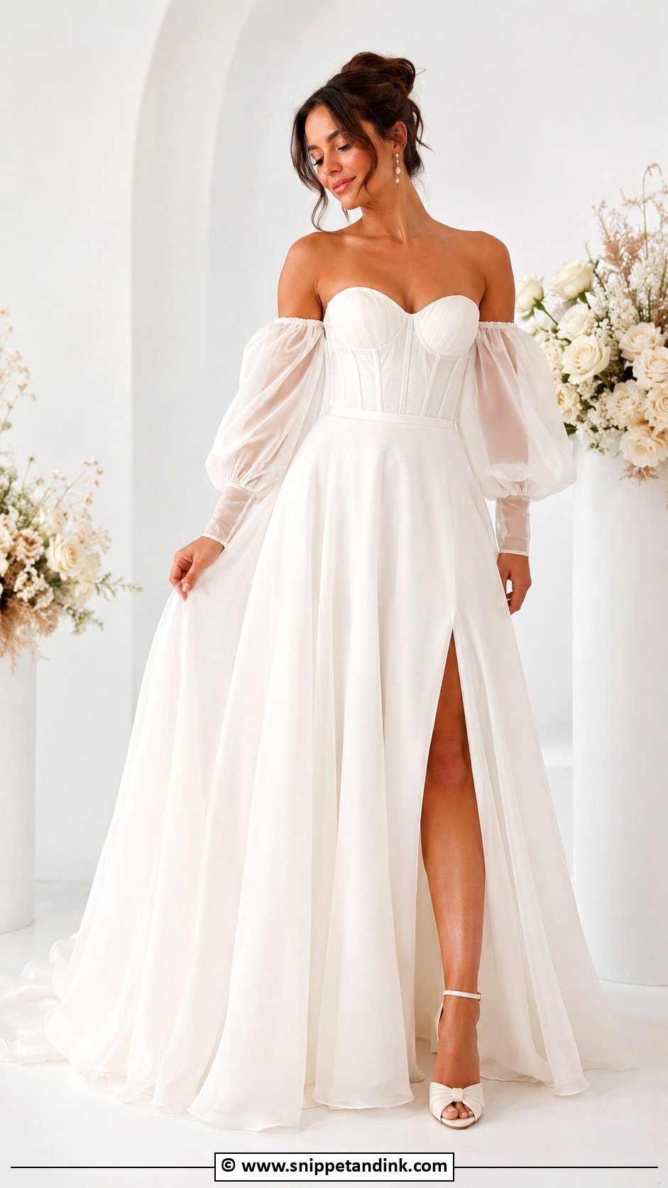 Convertible Wedding Dress With Detachable Puff Sleeves - Snippet and Ink - 25 Convertible Wedding Dress Ideas