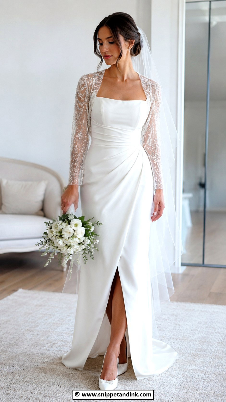 Convertible Wedding Dress With Detachable Sheer Jacket - Snippet and Ink - 25 Convertible Wedding Dress Ideas