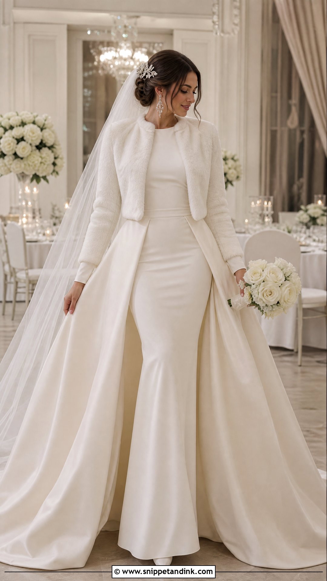 Convertible Winter Wedding Gown With Overskirt - Snippet and Ink - 25 Winter Wedding Gowns
