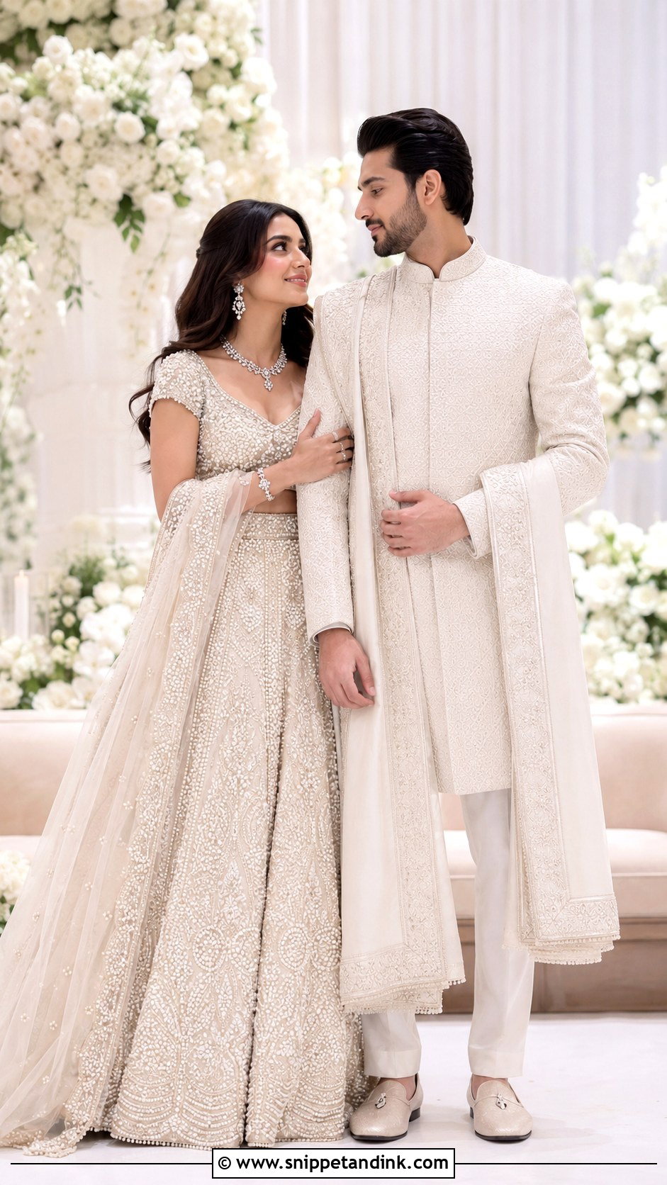 Coordinated Monochrome Couple Outfit - Snippet and Ink - 25 Indian Couple Ring Ceremony Dress Ideas