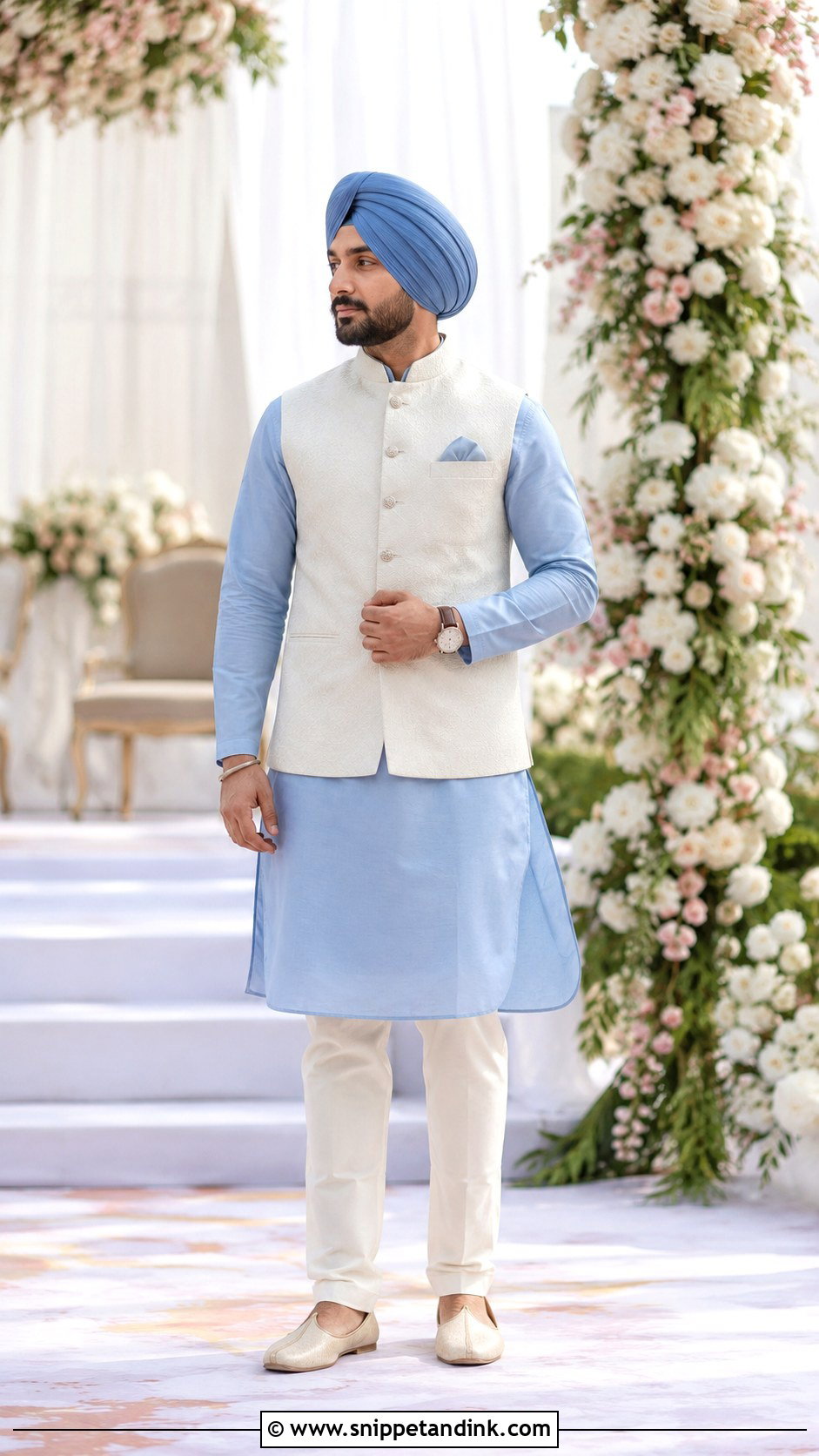 Coordinated Pastel Kurta With Turban - Snippet and Ink - 20 Brother of the Bride Ideas
