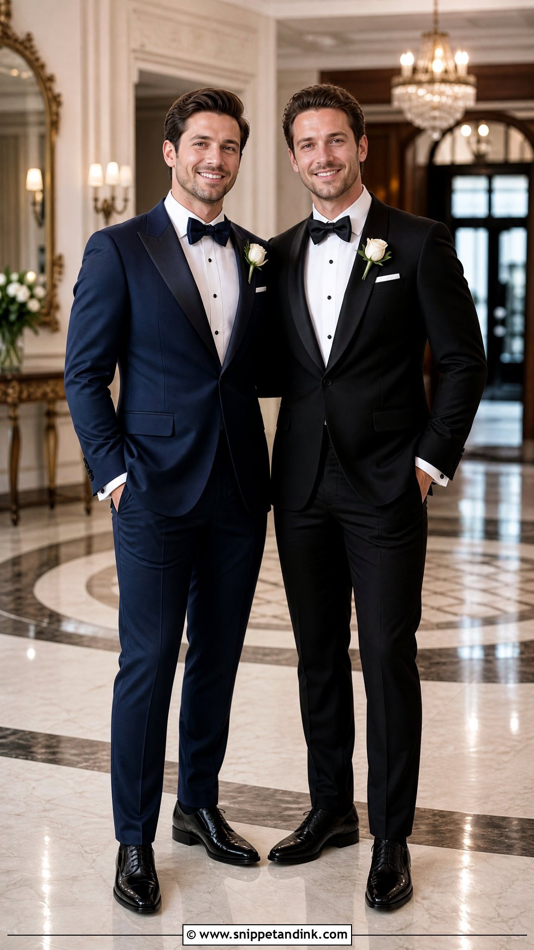 Coordinated Tuxedos For Two Grooms - Snippet and Ink - 20 Wedding Dresses for Couple