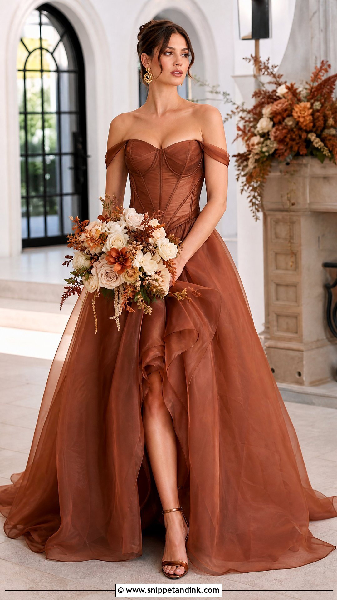Copper Brown Corset Wedding Dress - Snippet and Ink - 20 Brown Wedding Dresses