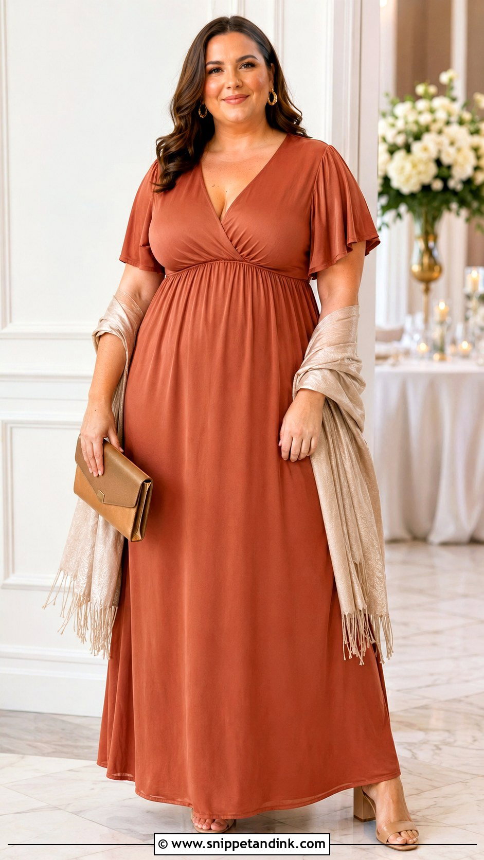 Copper Empire Waist Dress Plus Size Outfit - Snippet and Ink - 20 Copper Dress Outfit Wedding Ideas