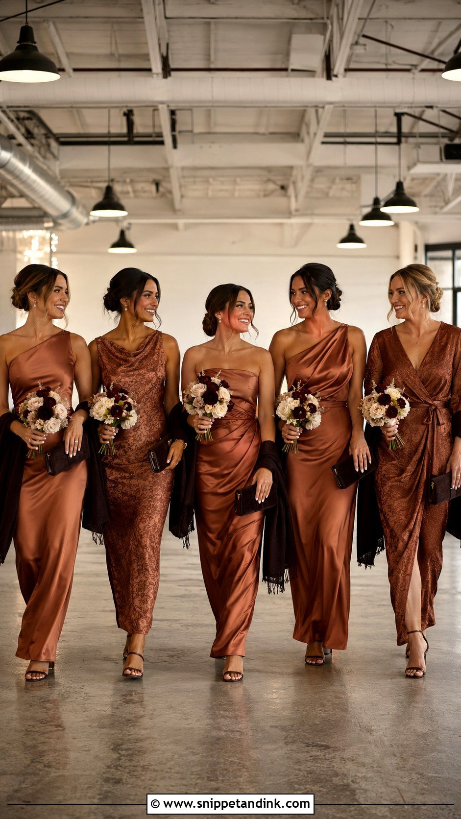 Copper Fall Bridal Party Gowns - Snippet and Ink - 20 Fall Bridal Party Ideas