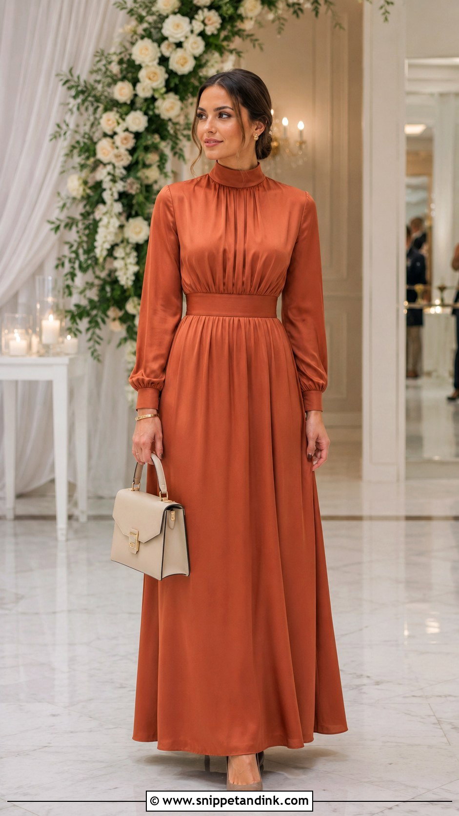 Copper High Neck Dress Modest Wedding Outfit - Snippet and Ink - 20 Copper Dress Outfit Wedding Ideas
