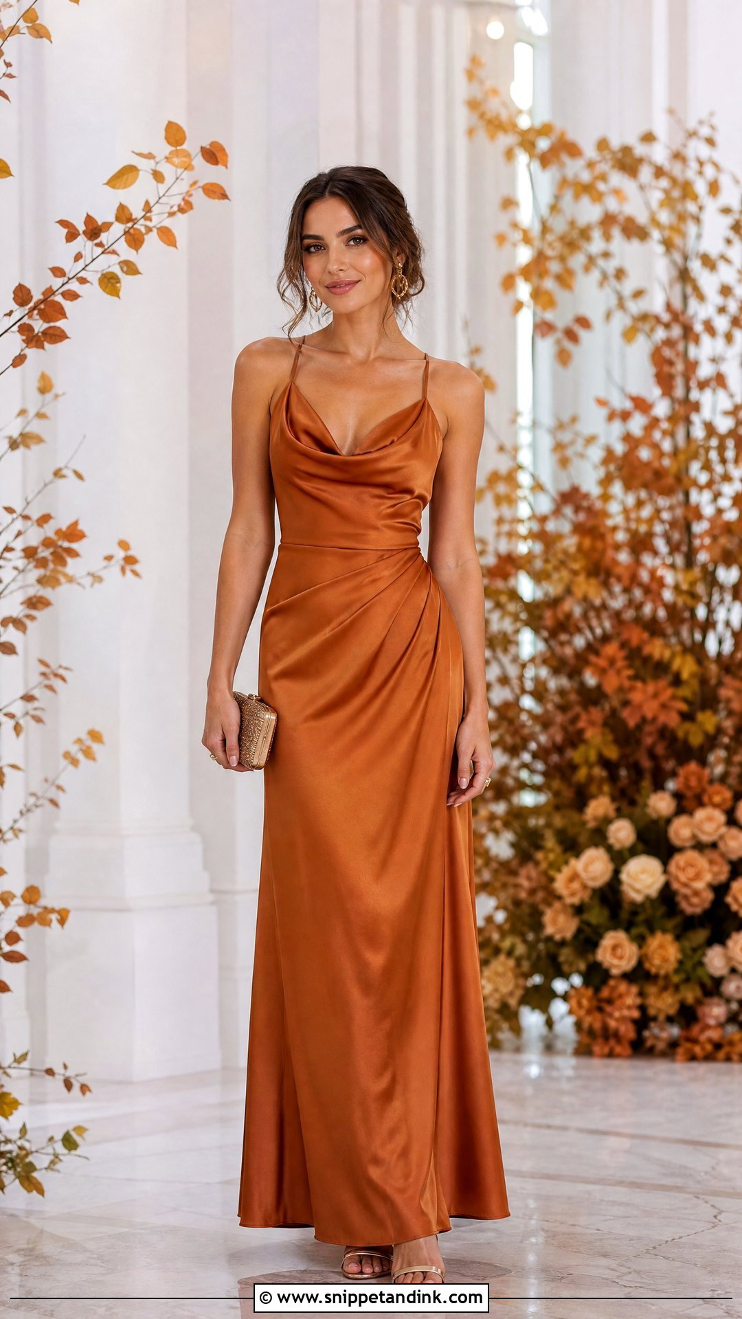 Copper Satin Maxi Dress - Snippet and Ink - 25 Fall Dresses to Wear to a Wedding