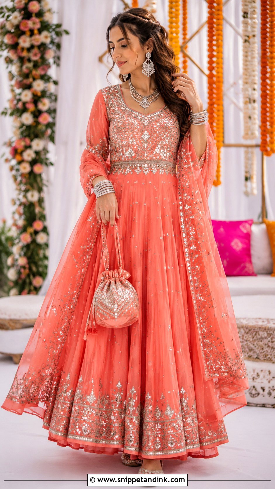 Coral Afghani Wedding Dress With Silver Jewelry - Snippet and Ink - 20 Afghani Wedding Dress Ideas