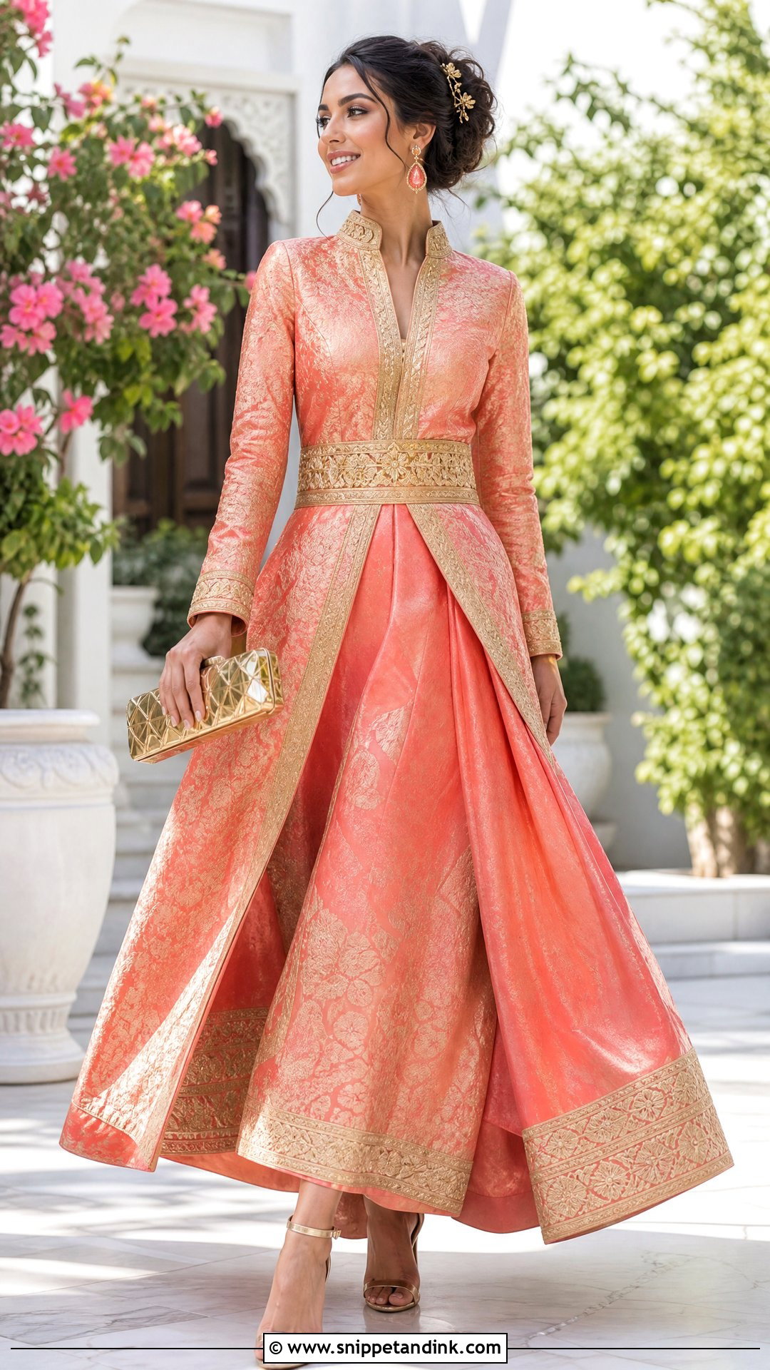 Coral And Gold Keswa Wedding Dress - Snippet and Ink - 20 Tunisian Wedding Dress Ideas
