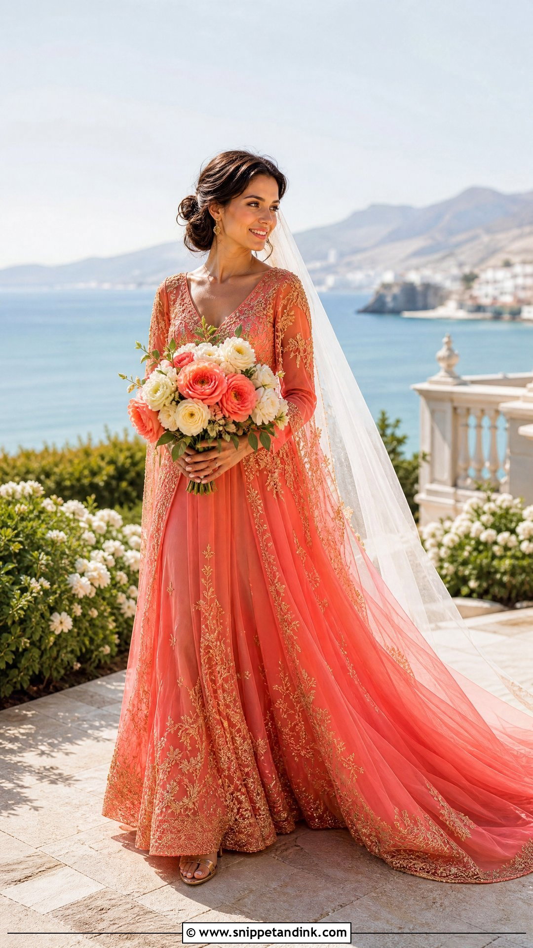 Coral And Gold Wedding Dress - Snippet and Ink - 20 Wedding Dress Colour Combination Ideas