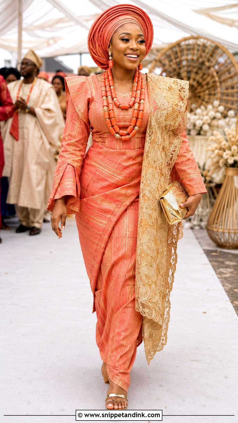Coral And Gold Yoruba Wedding Dress - Snippet and Ink - 20 Yoruba Wedding Dress Ideas