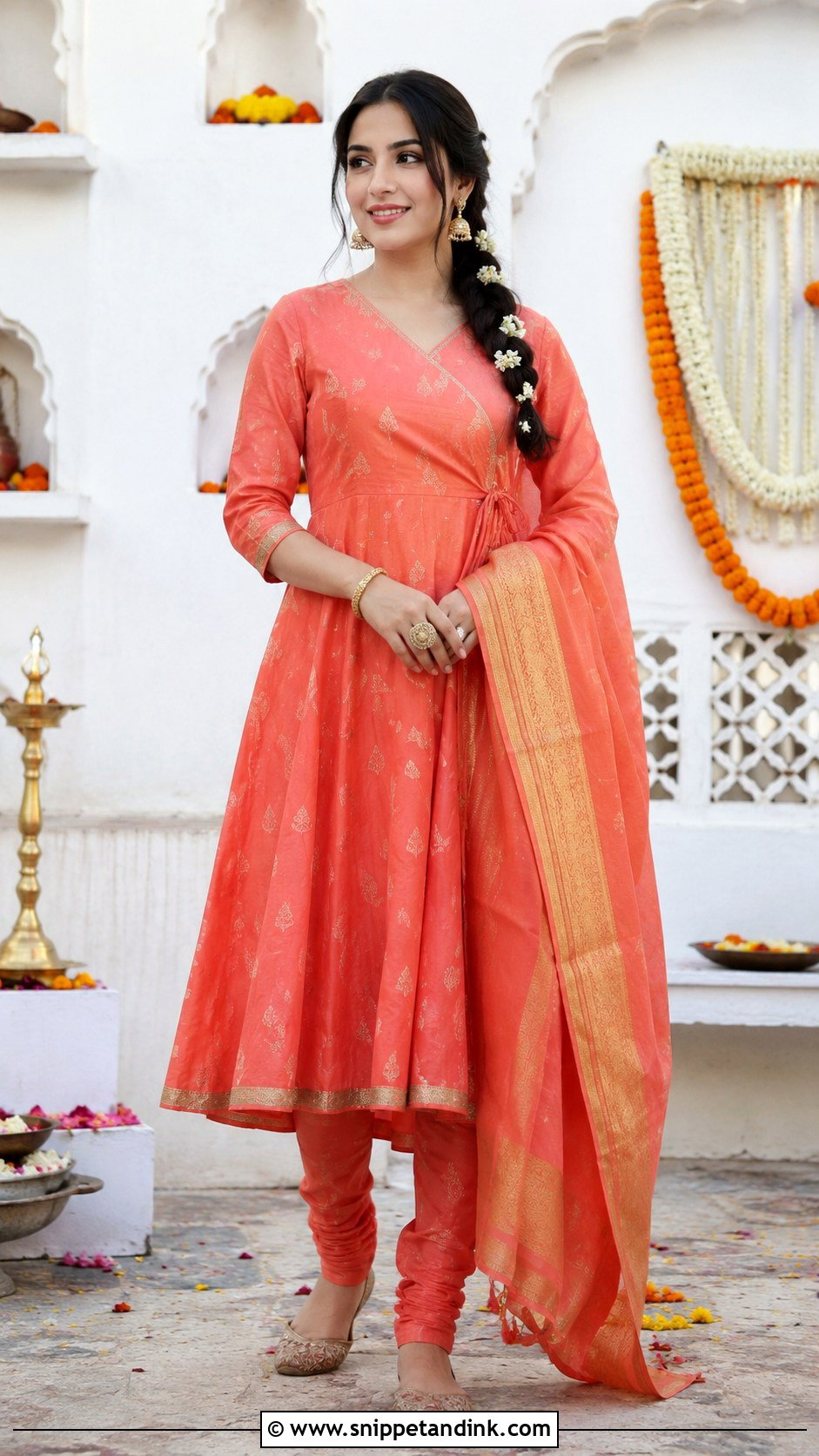 Coral Angrakha Suit Grah Shanti Outfit - Snippet and Ink - 20 Grah Shanti Outfit Ideas