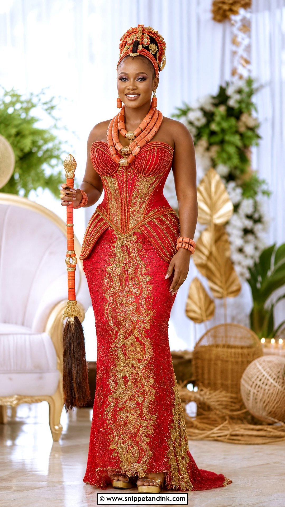 Coral Beaded Efik Veekee James Traditional Wedding Dress - Snippet and Ink - 20 Veekee James Traditional Wedding Dress Ideas