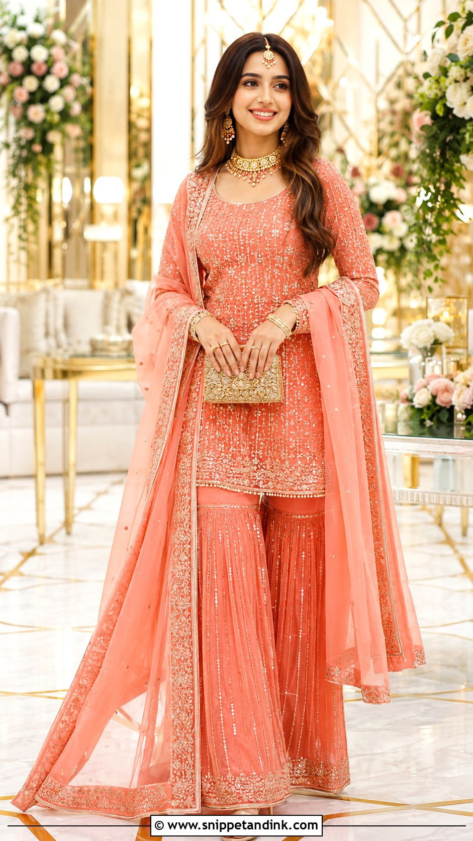 Coral Bridal Sequin Salwar Suit - Snippet and Ink - 25 Bridal Salwar Suits Wedding